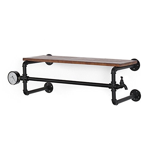 ZTH Perchero | Estante Mural De Metal Retro | Estante De Almacenamiento De Hierro De Tubería De Agua | Soporte De Exhibición De Tablero De Madera Estilo LOFT | Perchero De Tienda De Ropa A+