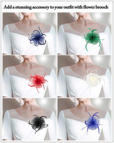 Z&X - Broche para mujer, diseño de flores y plumas, con clip para el pelo, para cócteles, bodas - Rojo - Talla única