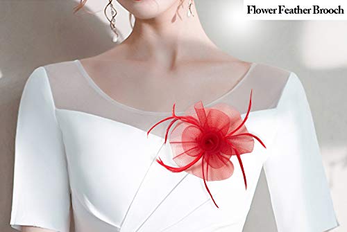 Z&X - Broche para mujer, diseño de flores y plumas, con clip para el pelo, para cócteles, bodas - Rojo - Talla única
