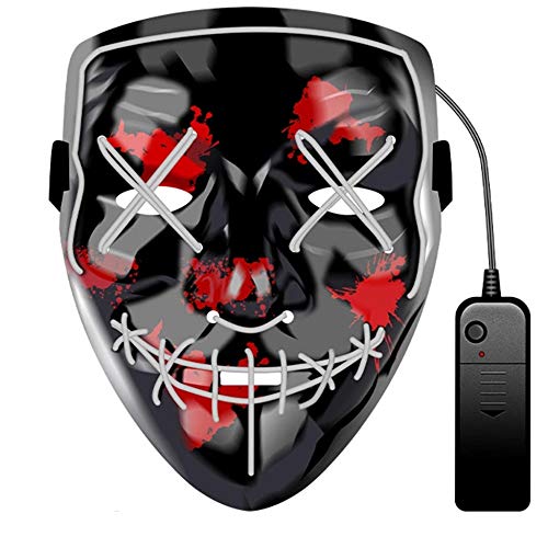 ZXCVB Máscara De Halloween Scary Mascara EL Wire Scary Mask para El Festival De Halloween Fiesta De Inducción De Sonido Centelleo Tanto Adultos como Niños Pueden Usar,White-Halloweenmask