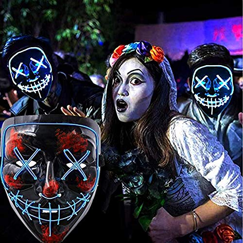 ZXCVB Máscara De Halloween Scary Mascara EL Wire Scary Mask para El Festival De Halloween Fiesta De Inducción De Sonido Centelleo Tanto Adultos como Niños Pueden Usar,White-Halloweenmask