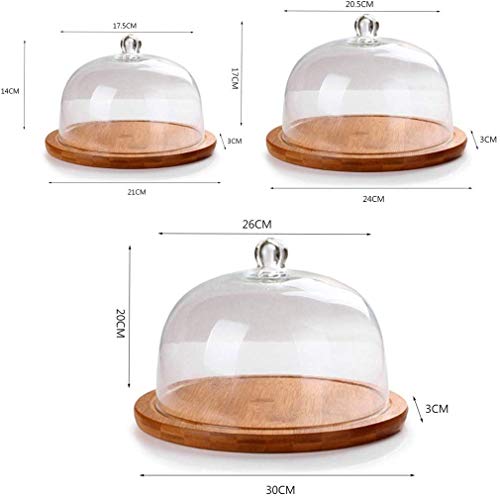 ZXL Disco de Madera Acanalado, Bandeja de sándwich de Pan de repostería Cubierta de Polvo de Vidrio Cubierta de preservación de Alimentos Transparente Soportes de Pastel de cúpula de Postre (Tam