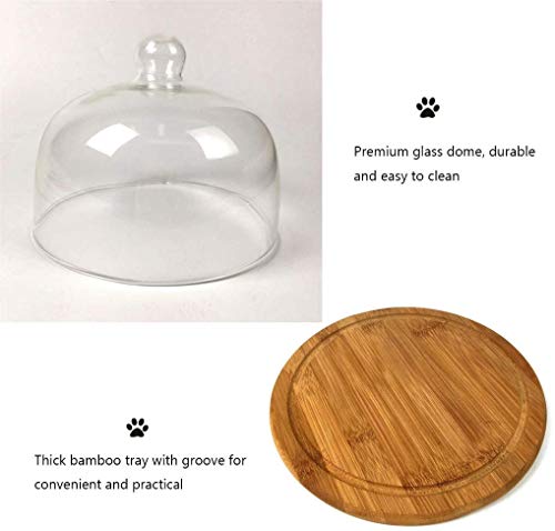 ZXL Disco de Madera Acanalado, Bandeja de sándwich de Pan de repostería Cubierta de Polvo de Vidrio Cubierta de preservación de Alimentos Transparente Soportes de Pastel de cúpula de Postre (Tam