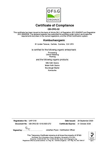 10 g de Kombuchaorganic® Granos de leche cruda orgánica certificada en vivo - Granos de kéfir de leche de vaca alimentados con hierba