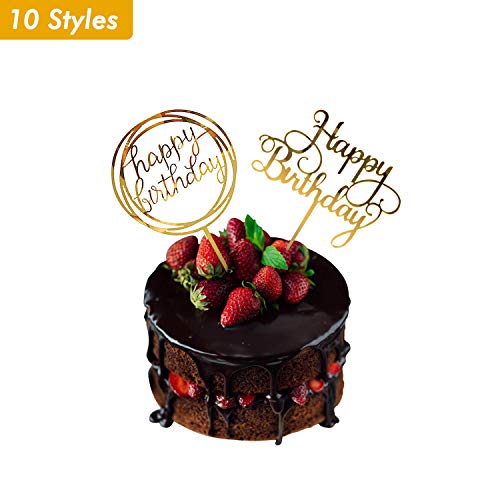 10 Piezas Topper de Pastel de Cumpleaños, Letrero de Happy Birthday para Decoración para Tarta, Color Dorado