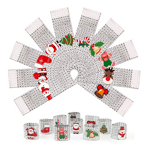 10 servilleteros brillantes de diamantes de imitación,soportes de hebillas de servilleta para Navidad,fiestas,cenas,bodas,decoraciones de mesa (plata),servilleteros de Santa Bling (10 estilos)