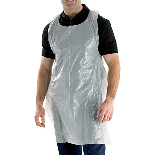 100 delantales desechables de plástico para adultos, hombres y mujeres | 16 micras de polietileno delantal multiusos para peluquería, uso médico y otras actividades