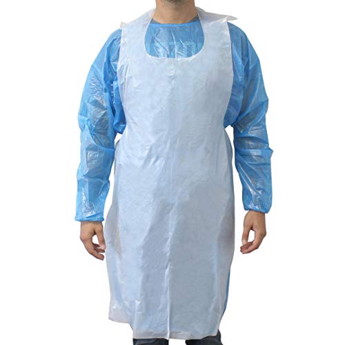 100 delantales desechables de plástico para adultos, hombres y mujeres | 16 micras de polietileno delantal multiusos para peluquería, uso médico y otras actividades