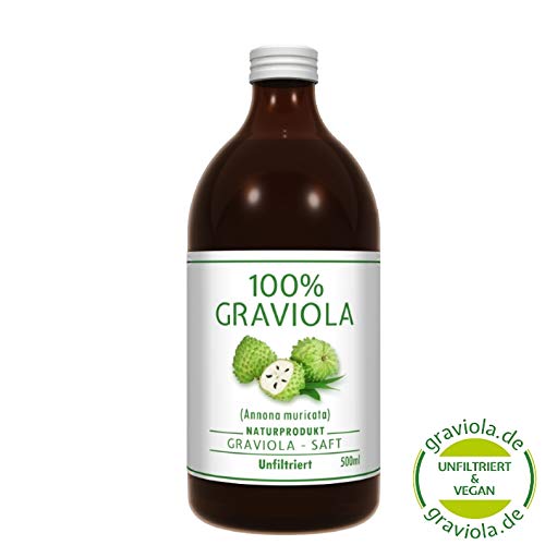 100% ZUMO DE GUANÁBANA - sin filtrar y vegano (500 ml), hecho de puré de graviola al 100%. Compra ventaja. Graviola. Soursop. Corossol. Stachelannone.