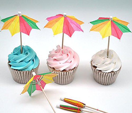 144 sombrillas de colores para fiestas hawaianas, para cócteles tropicales, para cupcakes, cócteles, bebidas, papel y sombrillas.