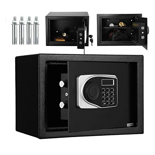16L Caja Fuerte con Cerradura Electrónica, 35 x 25 x 25 cm caja Fuerte Negra, Caja de Almacenamiento Segura con Teclado y Llave