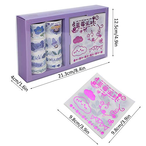 2 cajas de cinta decorativa de estilo púrpura, cinta washi de enmascarar y pegatina con patrón de dibujos animados para planificadores de revistas de balas, álbumes de recortes, manualidades