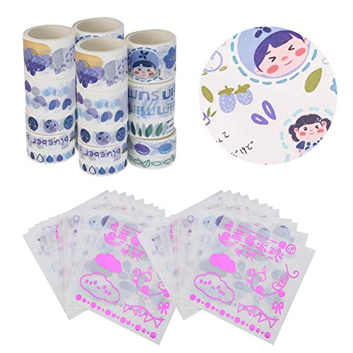 2 cajas de cinta decorativa de estilo púrpura, cinta washi de enmascarar y pegatina con patrón de dibujos animados para planificadores de revistas de balas, álbumes de recortes, manualidades