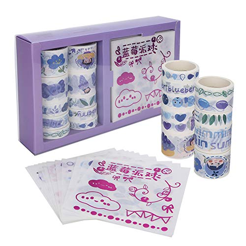 2 cajas de cinta decorativa de estilo púrpura, cinta washi de enmascarar y pegatina con patrón de dibujos animados para planificadores de revistas de balas, álbumes de recortes, manualidades