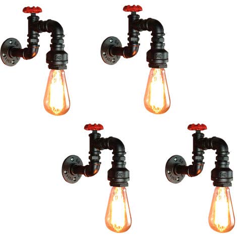 2 Piezas Tubería de Agua Aplique Vintage Creativo Lámpara de Pared Industrial Aplique con Decoración de la válvula del grifo E27 Iluminación Decoración para Bar Club Hotel Pasillo Baño Balcón (Negro)