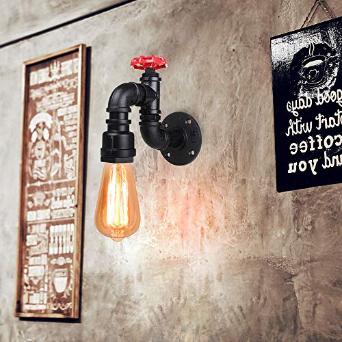 2 Piezas Tubería de Agua Aplique Vintage Creativo Lámpara de Pared Industrial Aplique con Decoración de la válvula del grifo E27 Iluminación Decoración para Bar Club Hotel Pasillo Baño Balcón (Negro)