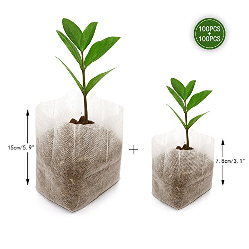 200 pcs Biodegradable papel planta plántula bolsas bolsas de tela crecer cría (16 x 20 cm + 8 x 10 cm)