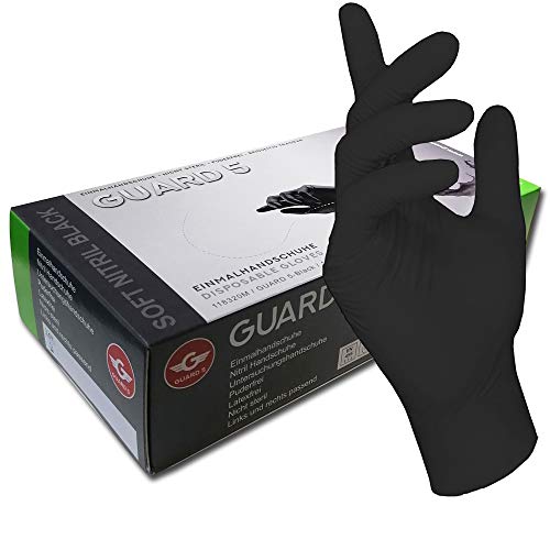 200 Piezas - Guantes Desechables - GUARD 5 - Guantes de nitrilo Negro - Guantes de Cocina Desechables Tatuaje Artista mecánico o médico (Large)