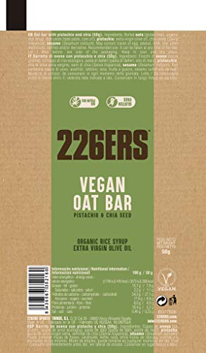 226ERS Vegan Oat Bar, Barritas de Avena Sin Gluten, Pistacho & Chia - 1 barra x 50 gr
