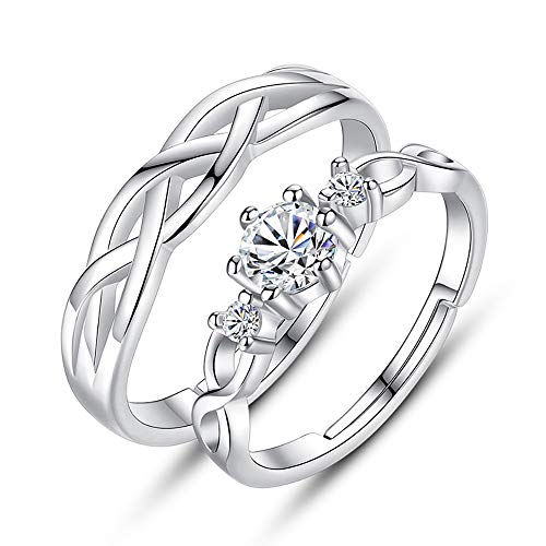 24 JOYAS Pareja de Anillos Ajustables, Alianzas para Enamorados. Regalo romántico Ideal para Compromiso, Navidad, Aniversario