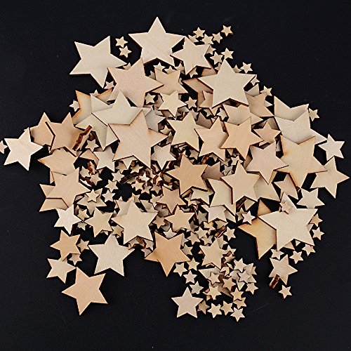 300 Piezas Madera Rebanadas de Estrellas para Decoración de Boda Manualidades Adornos Artesanales DIY 4 Tamaños 10mm, 20mm, 30mm, 40mm