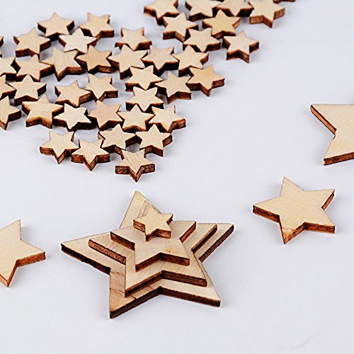 300 Piezas Madera Rebanadas de Estrellas para Decoración de Boda Manualidades Adornos Artesanales DIY 4 Tamaños 10mm, 20mm, 30mm, 40mm