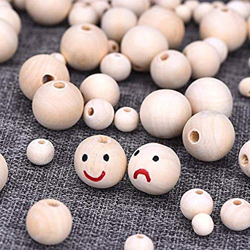 300 unidades de 6 tamaños sin terminar cuentas de madera surtidas, bola redonda natural, espaciador de madera, para manualidades, joyería, pulsera, guirnalda de pelo