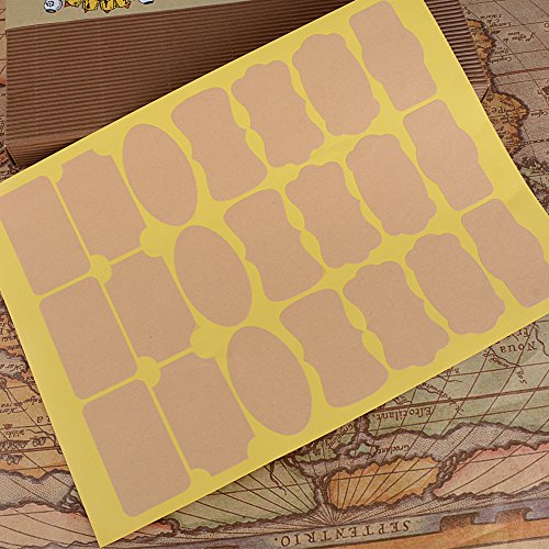 315pcs Pegatina Etiqueta Adhesiva Papel Kraft Marrón Marcador para Tarros Cocina Cajas Regalos Navidad Boda Fiesta 7 formas 21pcsx25hojas (Mixto)