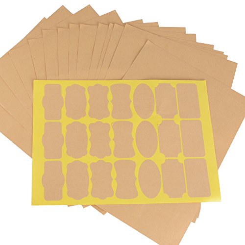 315pcs Pegatina Etiqueta Adhesiva Papel Kraft Marrón Marcador para Tarros Cocina Cajas Regalos Navidad Boda Fiesta 7 formas 21pcsx25hojas (Mixto)