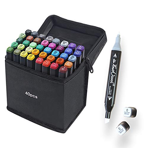 40 Colores Marker Pen Set Dibujo Rotulador Animación Boceto Marcadores Set con Estuche de Transporte para Dibujar Colorear Resaltar y Subrayar (40 Pcs)