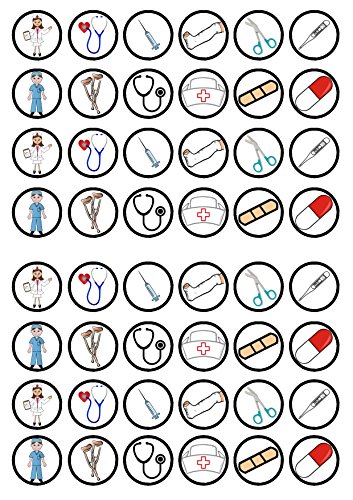 48 Enfermeras Doctors comestibles PREMIUM ESPESOR Vainilla dulce, oblea de papel de arroz para magdalenas/Decoraciones