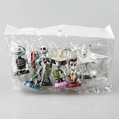 6 figuras de pesadilla antes de Navidad en miniatura juguetes para niños, Jack, Sally, shock, cero, bloqueo, barril