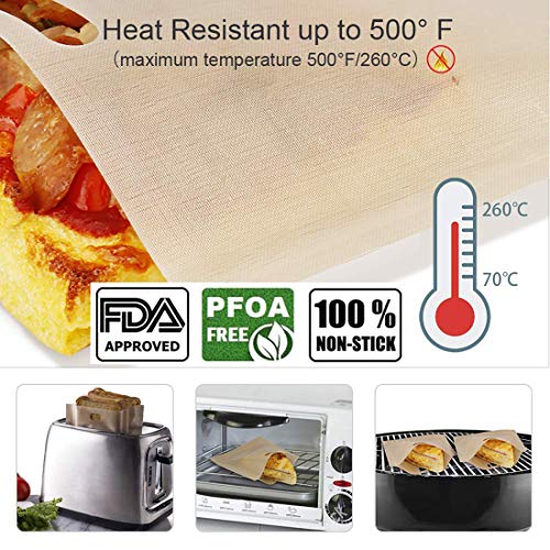 6 paquetes de bolsas de pan tostado para reutilizar, ideal para sándwiches de queso a la parrilla - 100% BPA sin gluten - Bolsas de tostadas de teflón premium certificadas por la FDA y LFGB