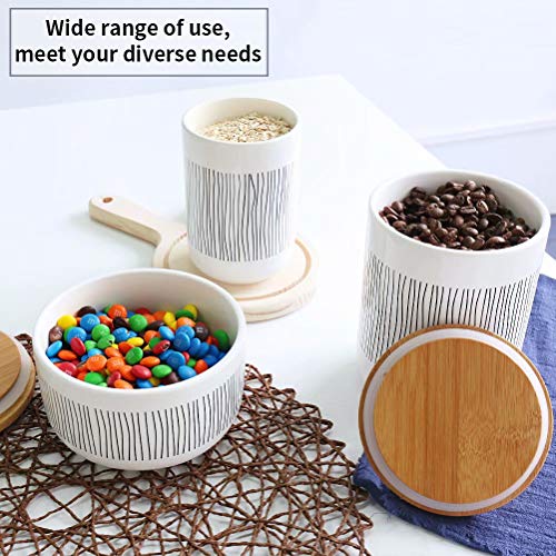 77L Tarro de almacenamiento de alimentos 1010 ML (34.12 OZ), cerámica Olla a Rayas Conjunto - Almacenamiento de cocinacon Tapa de Bambú & Anillo de Sellado de Silicona para servir té, café y más