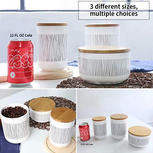 77L Tarro de almacenamiento de alimentos 1010 ML (34.12 OZ), cerámica Olla a Rayas Conjunto - Almacenamiento de cocinacon Tapa de Bambú & Anillo de Sellado de Silicona para servir té, café y más