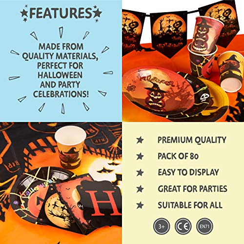 80 Decoraciones y Vajilla para Fiestas de Halloween - Paquete Completo para Celebraciones de Fiestas