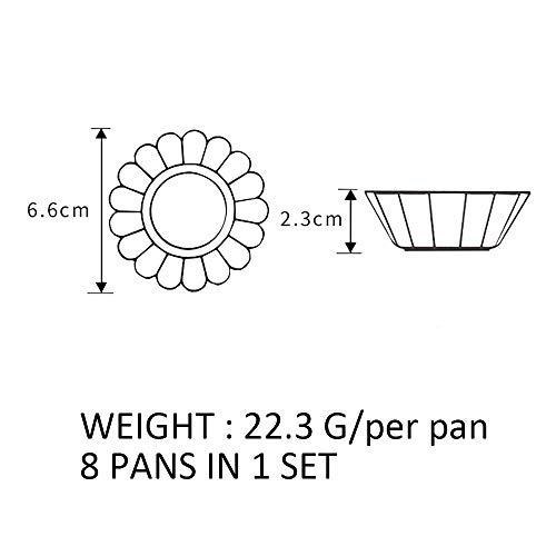 8pcs Moldes Hornear Tartas de Huevo, Mini Moldes Antiadherentes Patrón Crisantemos de Acero al Carbono para Muffins, Cupcakes y Pudines, Herramienta Reutilizable para Hornear (2.5 * 0.9 Pulgadas)