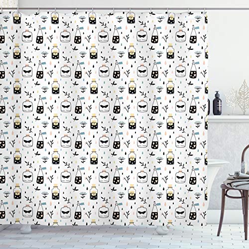 ABAKUHAUS Alquimia Cortina de Baño, Botellas de Magia brujería, Material Resistente al Agua Durable Estampa Digital, 175 x 180 cm, Mar Verde Multicolor