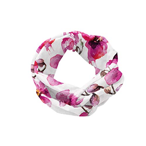 ABAKUHAUS Diadame Acuarela, Banda Elástica y Suave para Mujer para Deportes y Uso Diario Las ramas de floración de orquídeas del tiempo de primavera Feng Shui Inspirado Ramo, Anaranjado pálido fucsia