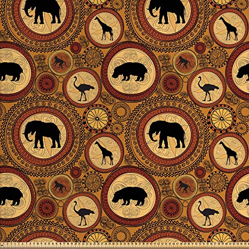 ABAKUHAUS Zambia Tela por Metro, Animales Étnicos Africanos, Decorativa para Tapicería y Textiles del Hogar, 1M (148x100cm), El Jengibre Canela Negro