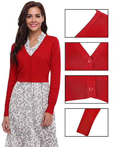 Abollria Bolero Mujer Cárdigan de Punto Manga Larga para Fiesta Boda Chaqueta Corta Primavera Torera Elegante Cárdigan Corto con Cuello en V con Los Botones