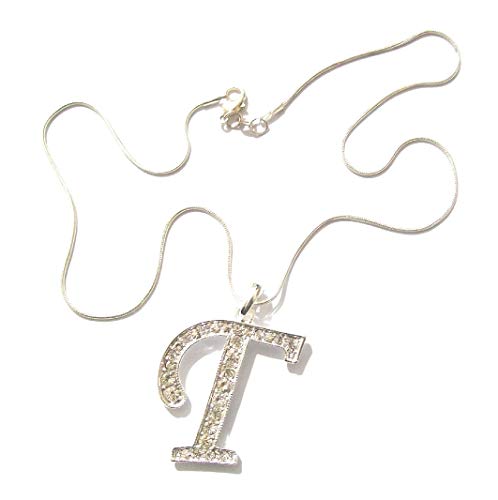 Acabado en plata de brillantes diseño de letras de palabra T lámpara de techo con camafeo a presión cadena collar con colgante en forma de piel de serpiente