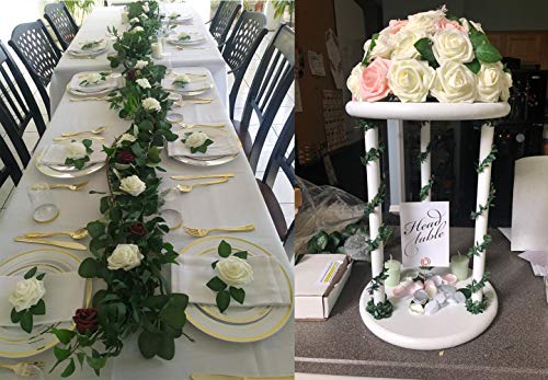 ACDE 25 Piezas Rosas Artificiales, Flores Artificiales Rosa Espuma con Hoja y Vástago Ajustable para Bricolaje Ramos de Boda Decoraciones para el Hogar Nupciales (Marfil)