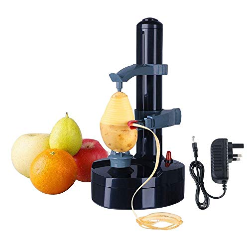 Acero Inoxidable eléctrico eléctrico automático pelador de Frutas y Verduras, máquina de pelar Patatas y Naranja, Herramienta de Cocina giratoria multifunción (Negro)