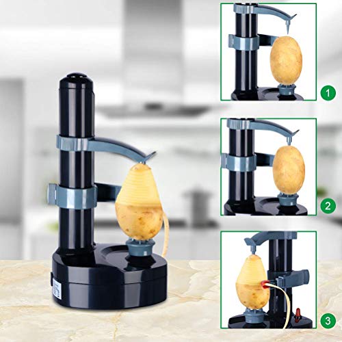 Acero Inoxidable eléctrico eléctrico automático pelador de Frutas y Verduras, máquina de pelar Patatas y Naranja, Herramienta de Cocina giratoria multifunción (Negro)