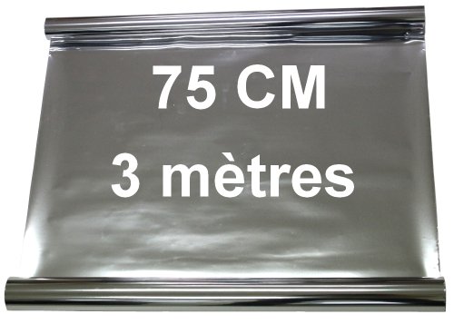 Aerzetix - Película adhesiva para tintar ventanas (apto para lunas, ventanas, velux, 3 m x 75 cm, efecto de espejo), color plateado