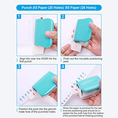Aibecy Perforadora de papel de 6 agujeros Perforadora de metal de mano Capacidad de 5 hojas 6 mm para A4 A5 B5 Cuaderno de apuntes Planificador diario