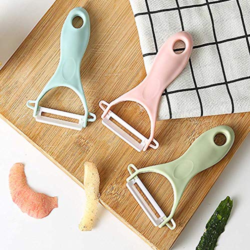 AidShunn Peladores de fruta y verdura Cuchilla de Cerámica Prevención de herrumbre aguda para Queso Patata Manzana Chocolate - Juego de 3 (Rosa + Azul + Verde)