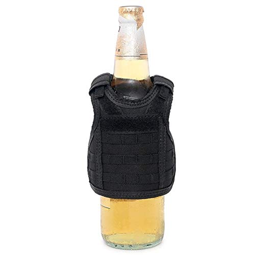 AiKoch La Botella De Cerveza Chaleco Táctico Militar Mini Botella De Cerveza Chaleco Enfriador De Bebidas Vino Sostenedor De La Cubierta De Caza Chalecos Coat (Color : Black)