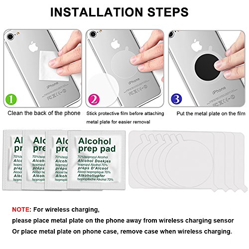 AJOXEL [10 Piezas láminas Metálicas (6 Redondas y 4 rectangulares) con Adhesivos Muy Finas Reemplazo de Placas de Metal para Soporte Movil Coche Magnético/Soporte iman movil Coche - Negro+Plata